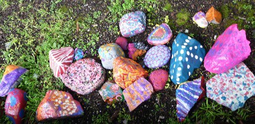 Stones and rocks painted by students