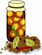 Preserves - jar of pickled onions and spices