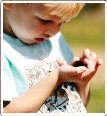 Teaching nature to kids - boy holding bug