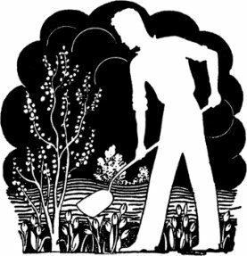 man digging black and white silhouette