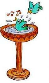 Birds and birdbath