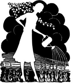 Woman watering plants retro black n white