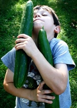 children growing vegetables- growing a huge zucchini