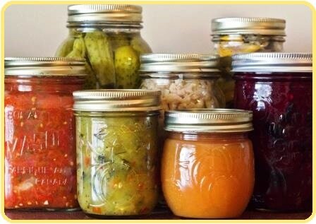 Preserves-jars of bottled produce vegetables