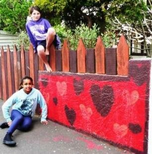 Kids garden crafts - zeni and jasmine's painted garden wall