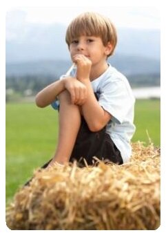 strawbale garden boy sitting on top