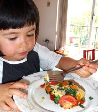 Getting kids to eat vegetables, Jessie with plate vegetables